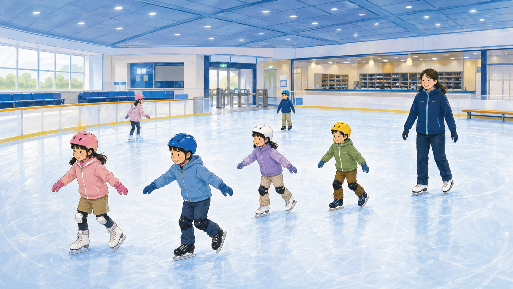 子どもたちとスタッフがいるスケートリンクのイメージ